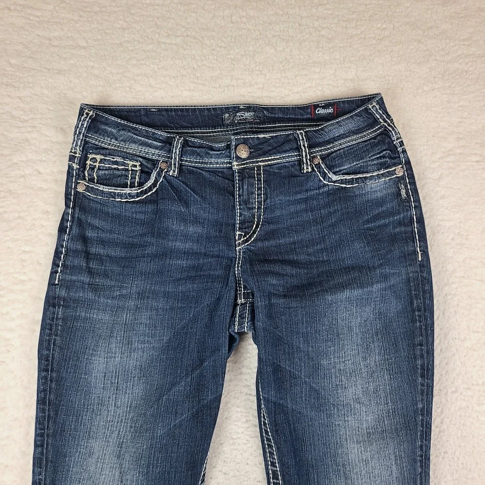 Silver Jeans Womens 16x32 Blue Suki Mid Straight Classic Stretch Dark Wash Denim